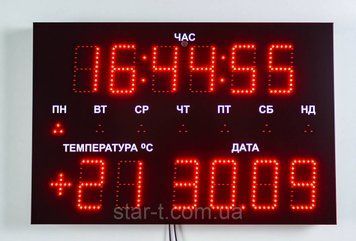 Світлодіодне табло (годинник, дні тижня, календар, термометр), 750х500мм червоний 07762 фото