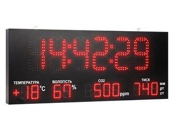 Светодиодное метеорологическое табло 1000х400 мм (LED метеостанция с датчиками температуры, влажности, CO2 и давления) 07865 фото