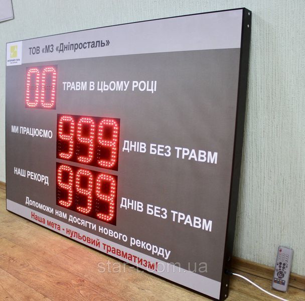 Табло ДНІВ БЕЗ ТРАВМ 1500х1000 мм 07634 фото